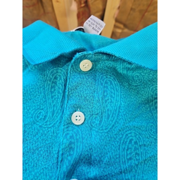 Vintage Nicklaus Lagoon Legend Polo Shirt Men's Large Teal Paisley Golf Korea... - Picture 9 of 12